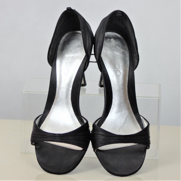 Aldo 8 Black Open-toe 4” Rhinestone Heels - Picture 7 of 8